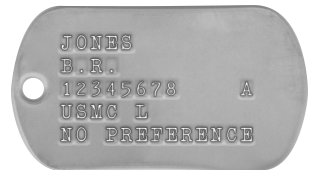 USMC Dog Tags (Vietnam War Era) JONES B.R.  12345678    A USMC L NO PREFERENCE