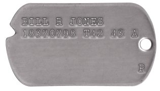 Army Dog Tags 1943-1944 (WWII Era) BILL R JONES 18370798 T42 43 A                    P
