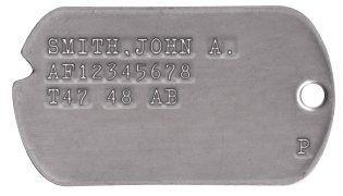 Air Force Dog Tags 1948-1950 (WWII Era) SMITH,JOHN A. AF12345678 T47 48 AB                   P
